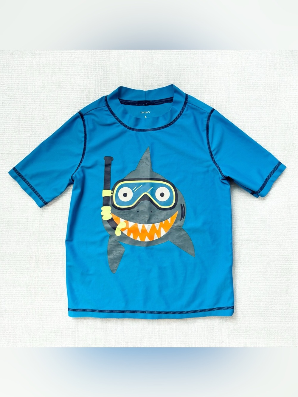 Carter’s Boys Blue Shark Rash Guard Swim Shirt Size 6 Beach Summer Vacation